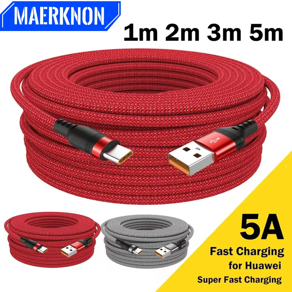 

5-Meter USB Type C Extended Cable 6A Fast Charging Phone Charger Data Cord For Samsung Galaxy S24 Xiaomi Huawei USB C Quick Wire