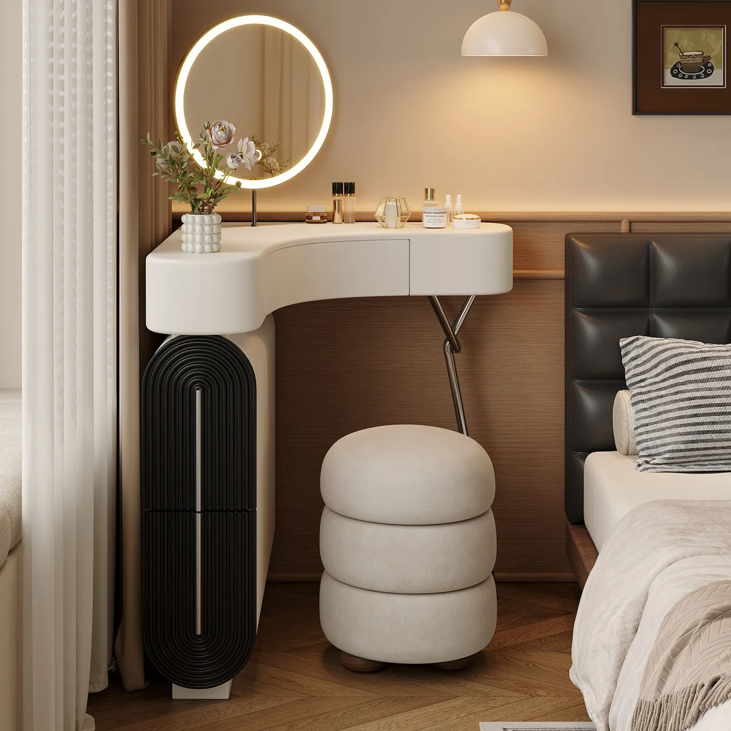 French style corner dresser, integrated storage cabinet and chest, bedroom corner triangular dressing table