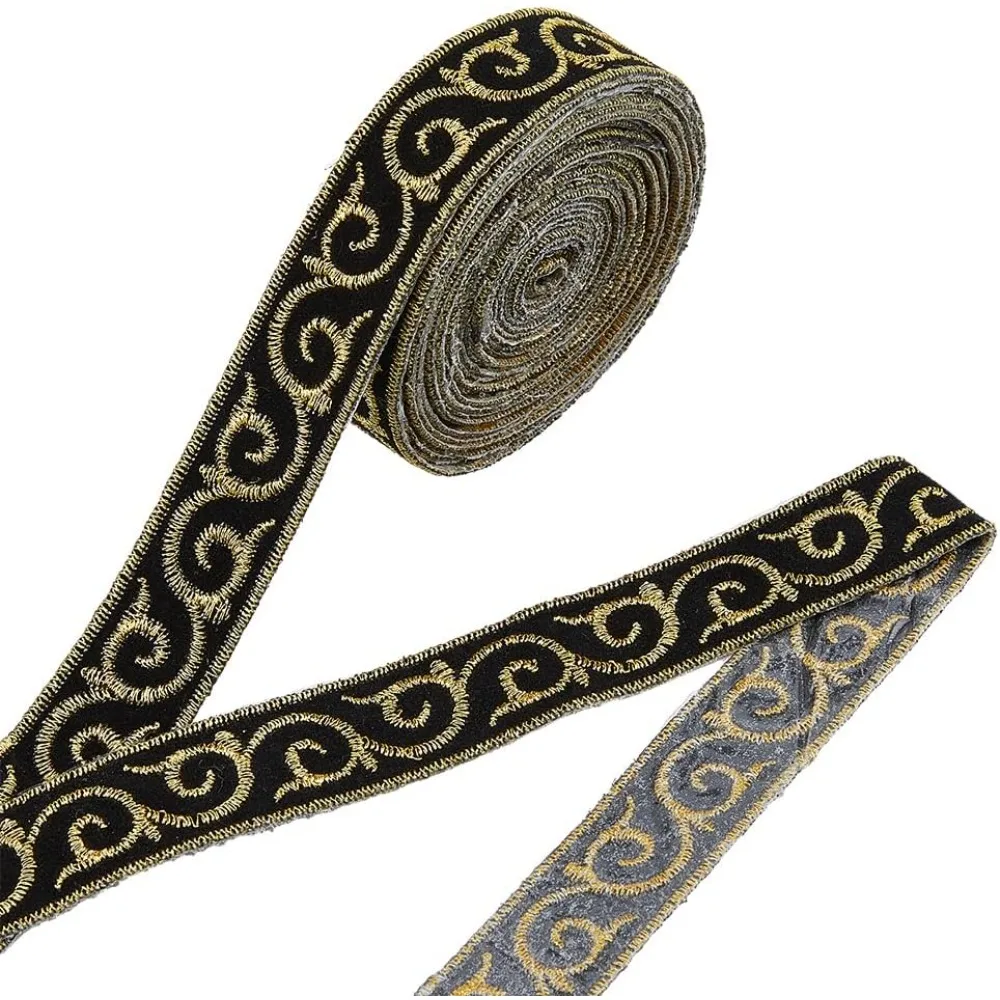 4.27 Yards(3.9m) Chinese Style Embroidery Jacquard Ribbon Width 2cm Black Golden Auspicious Cloud Embroidery Ribbons Vintage