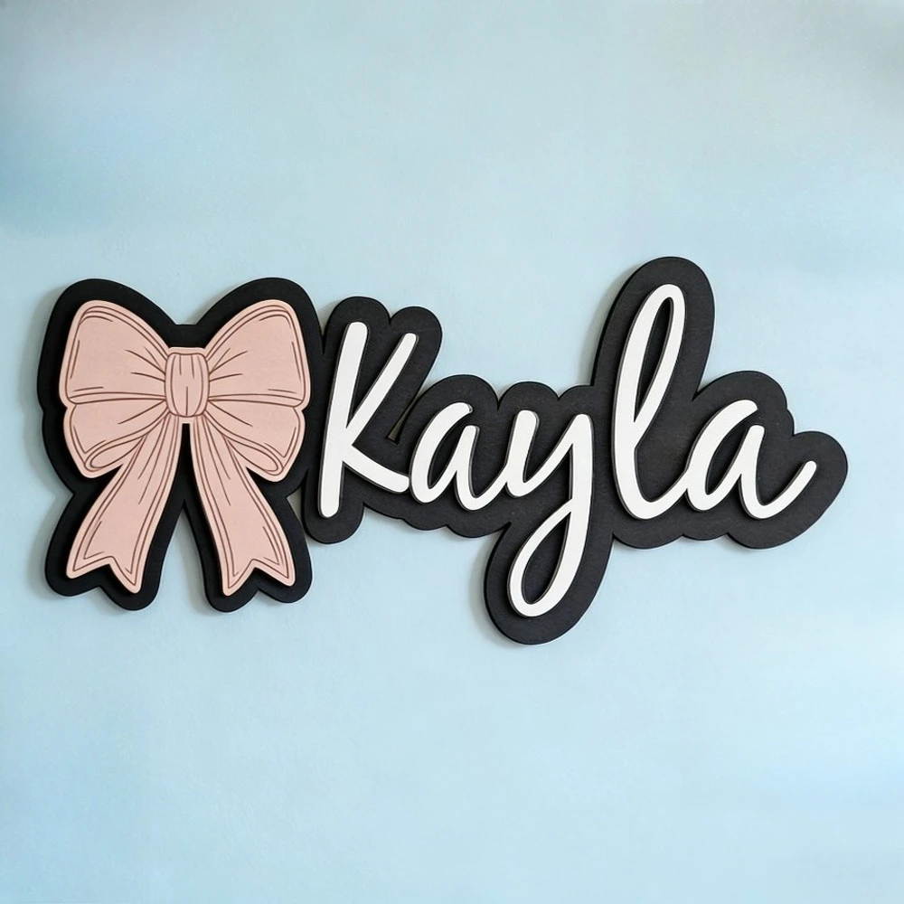 Customizable Bow-Shaped Wooden Wall Plaque Baby Nursery Sign with Name And Date Personalized Housewarming Gift Durable