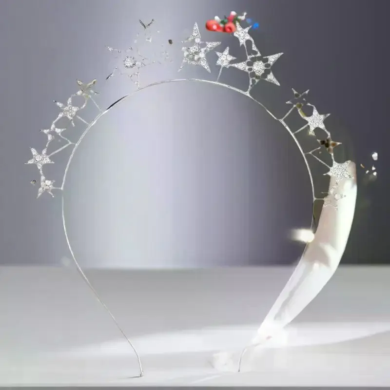 European And American Style Party Rhinestone Pearl Five-Pointed Star Headband Exaggerated And Unique Festival Celebration