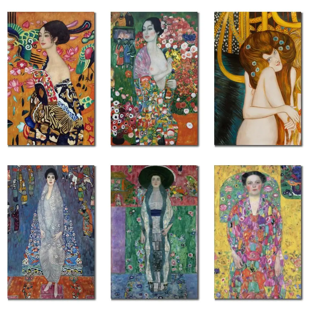 Handgefertigtes Gustav Klimt Leinwandbild Porträtgemälde Frau mit Fächer Modernes Wohnzimmer Badezimmer Heim-Dekoration Großformatig Hochwertig