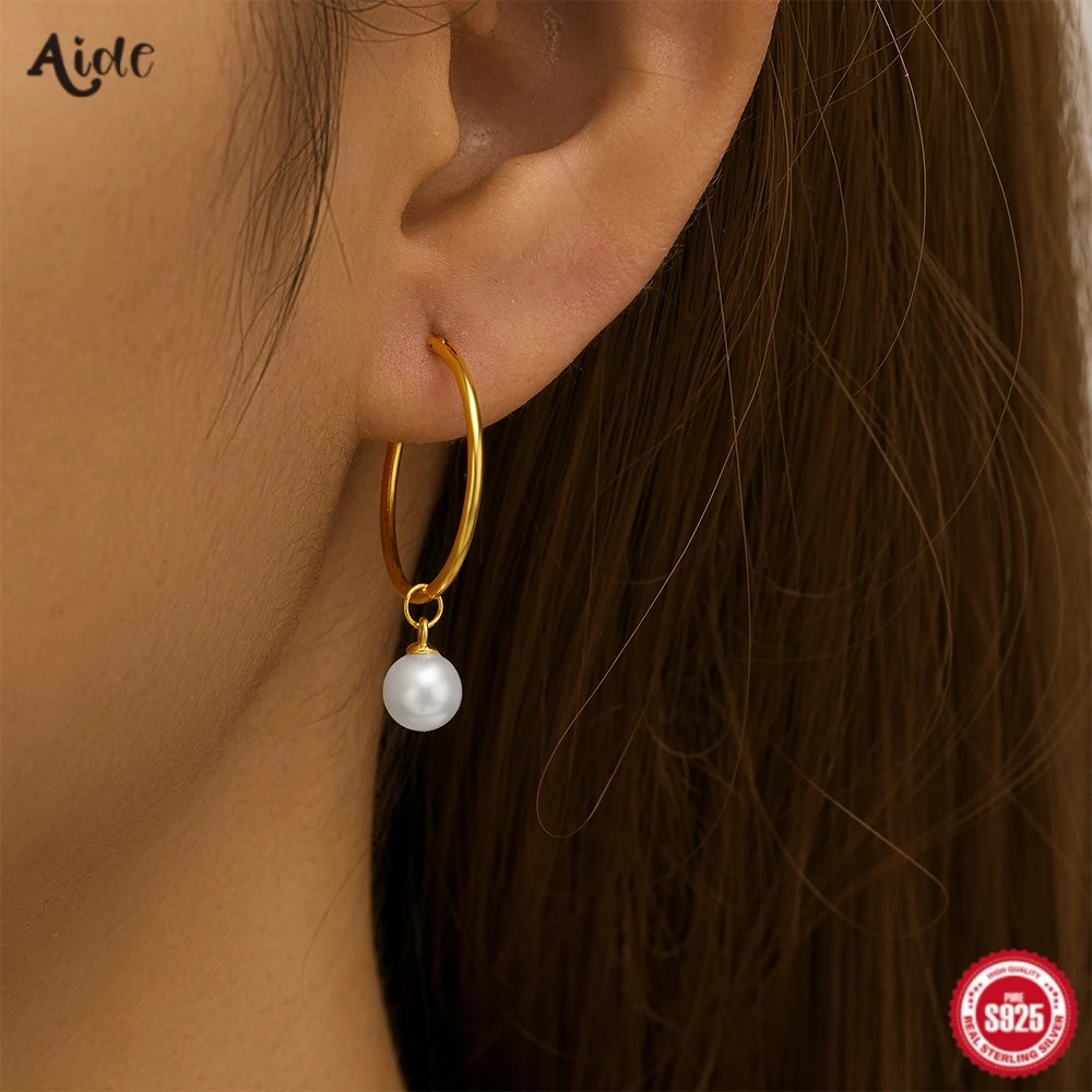 Aide 925 Sterling Silver Big Gold Hoop Imitation Pear Drop Earrings For Women Hypoallergic Elegant Luxury Piercing Fine Jewelry