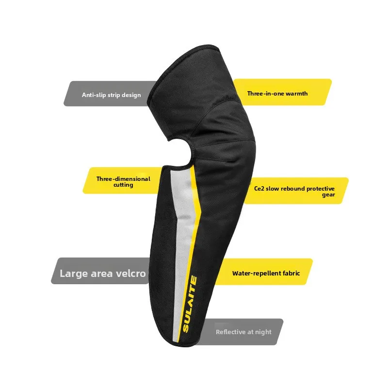 SULAITE Motorcycle Knee Pads Winter Warm Riding Knee Sleeves Reflective Detail Comfortable Fit Outdoor Moto Gear Black Yellow