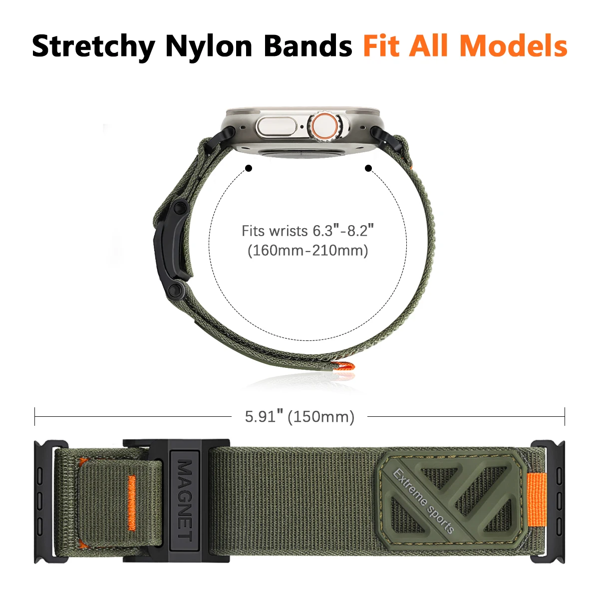 Compatible with Apple Watch Ultra Band 49mm 46mm 45mm 44mm 42mm Sturdy Magnetic Buckle Nylon Strap for iWatch Series 9 8 7 SE2 S