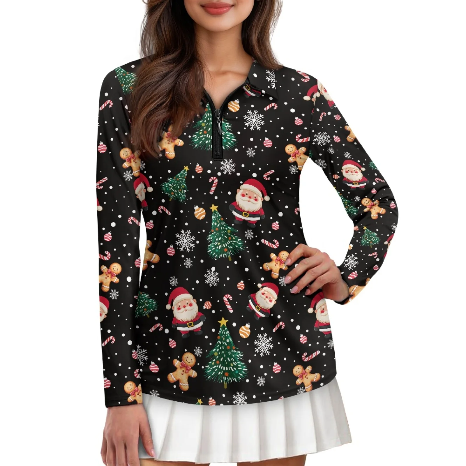 PENSTROLL Christmas Santa Art Womens Moisture Wicking Polo Shirts for Women Athletic Fit Athletic Outfits for Workout