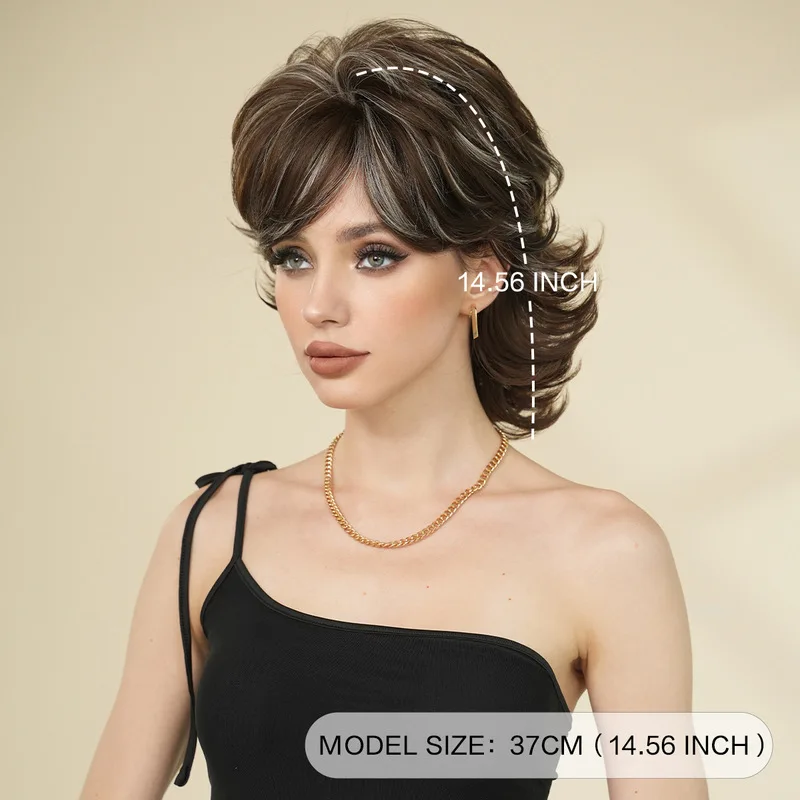 European and American women's pixie with highlights in gray, 70s-80s style, summer short synthetic fiber wig, wholesale