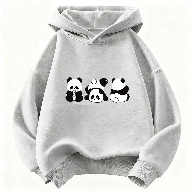 Autumn/Winter Children's Casual Hooded Sweatshirt - Cute Panda Animal Print Pullover for Boys and Girls