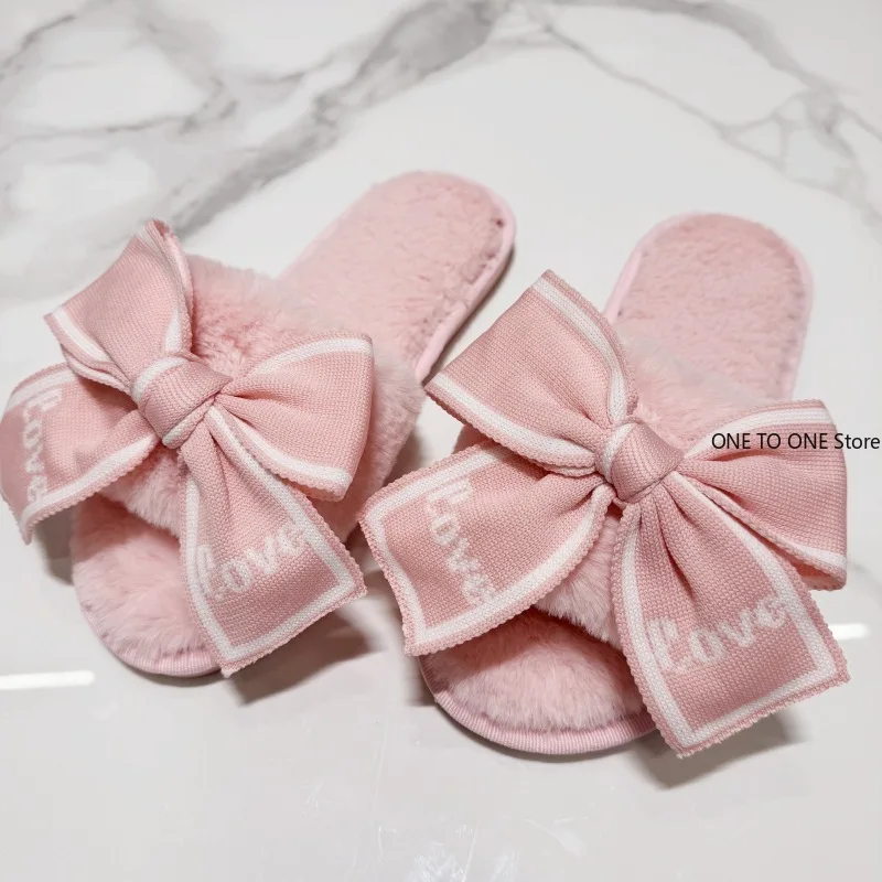 الجملة عارضة رقيق النعال النساء منزل شقة أزياء الشتاء Bowknot الحب مصمم أحذية السيدات المنزل أفخم منصة أنيقة #2