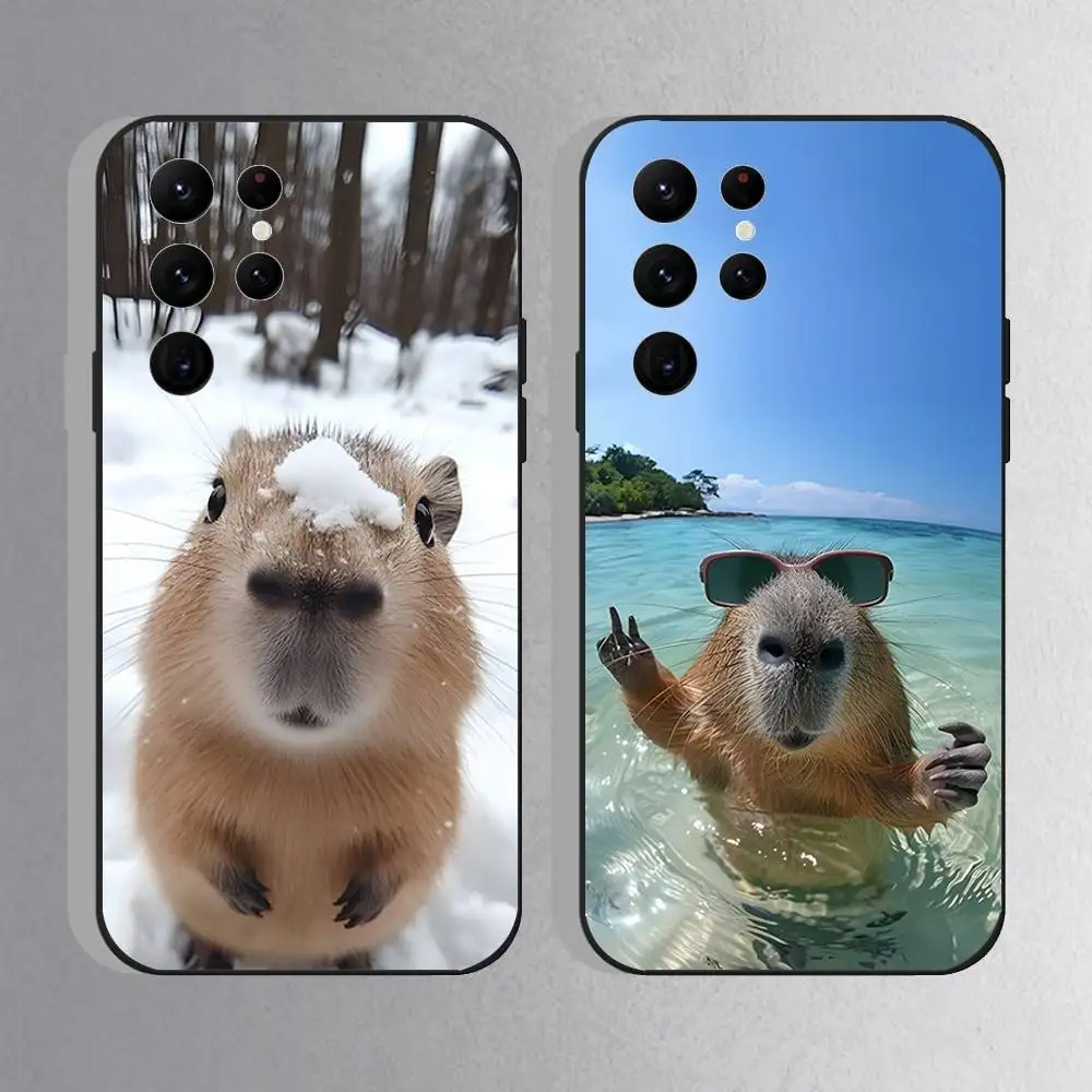 

Cute Capybara Phone Case For Samsung S25,S24 Ultra,S20,S30 plus,S22 plus,S23,S30 Ultra 5G Silicone Black Shell
