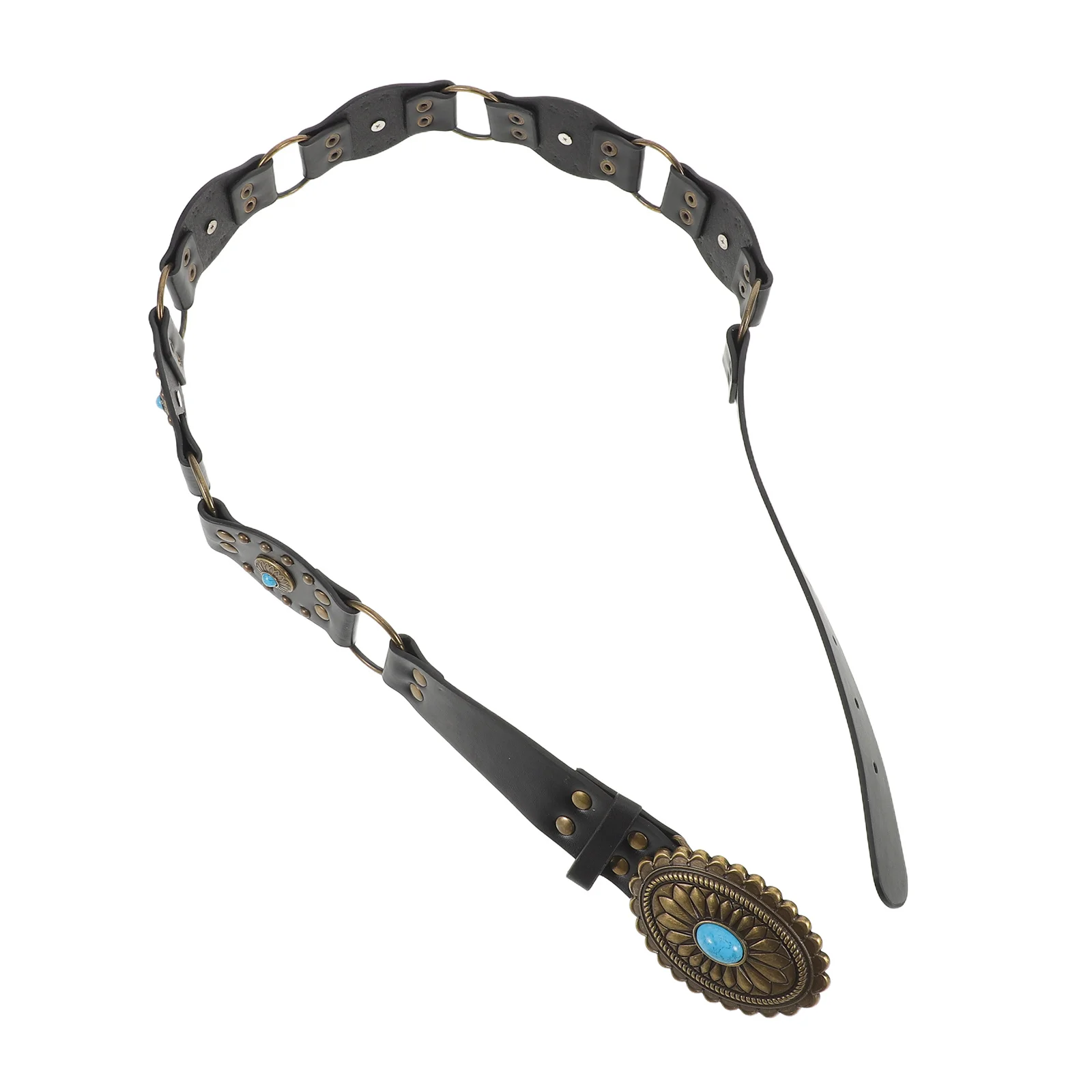 

Vintage Western Belt Women Boho Retro Waist Belt Adjustable Soft Imitation for Dresses Wide Buckle Fashion Ethnic Style