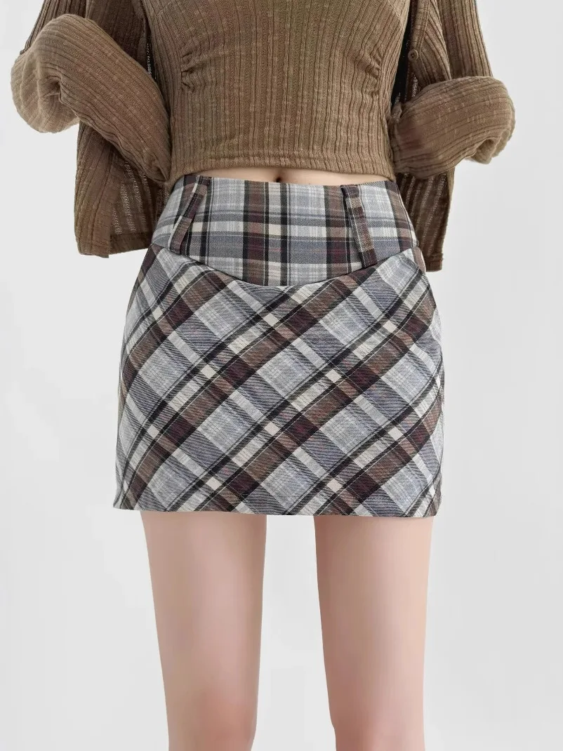 Autumn New 2024 High Waisted Wrap Hip Checkered Skirt Women's Europe/America Style Spicy Girl Casual Versatile Skirt 9T9J