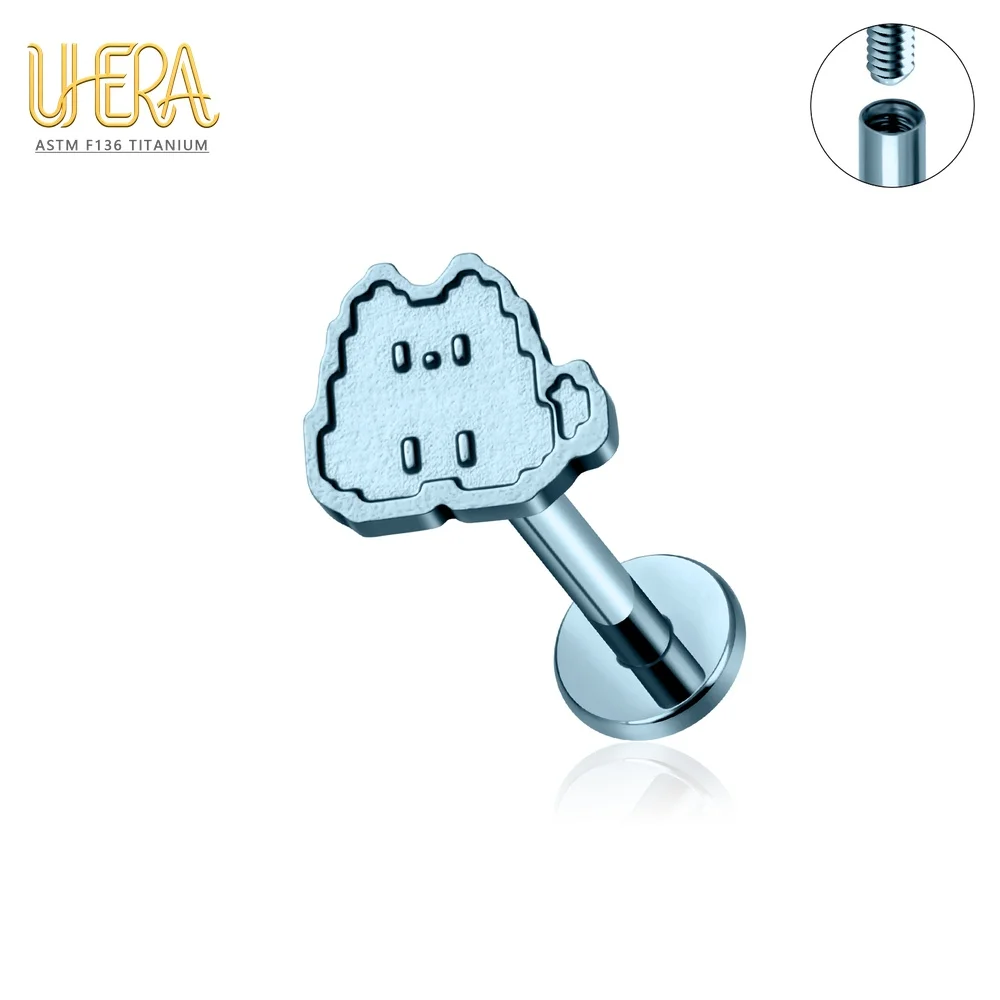ASTM F136 G23 Titanium Pixel Graphic Labret Stud Internally Thread Tragus Helix Cartilage Ear Lip Body Piercing Jewelry image 3