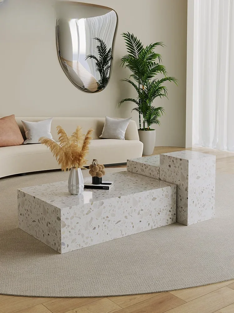 Slate coffee table, Italian light luxury, modern marble Bulgari living room, large and small corner combination