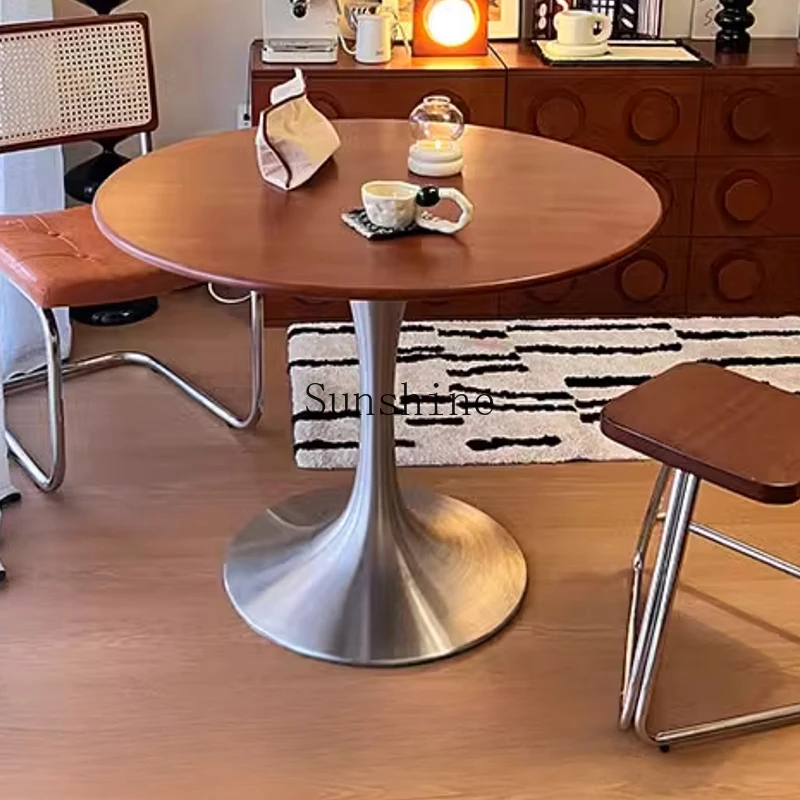 

Nordic medieval rock slab round table household solid wood tulip light luxury simple modern art style type