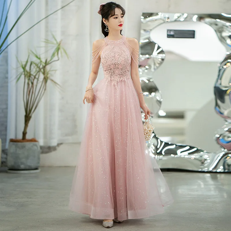 DSP personalizar elegante hasta el suelo vestidos de graduación con apliques de lujo rebordear vestido de fiesta de noche vestidos largos de cumpleaños