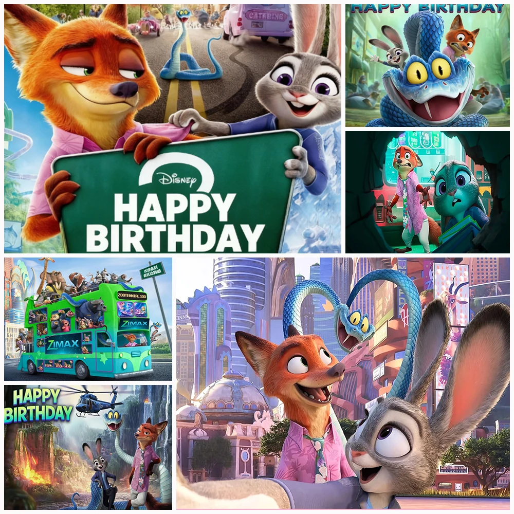 

Disney Zootopia2 Judy Nick Birthday Party Background Decoration Supplies Cartoon Baby Shower Banner Backdrop Photo Shoot Prop