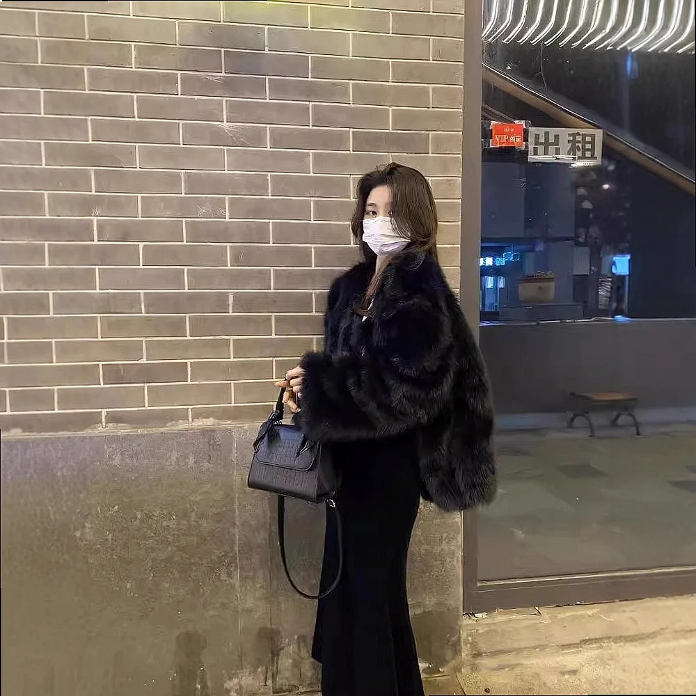 Black Faux Fur Coat Women Fuzzy Eco-Friendly Fur Jacket Fall Winter Plus Size