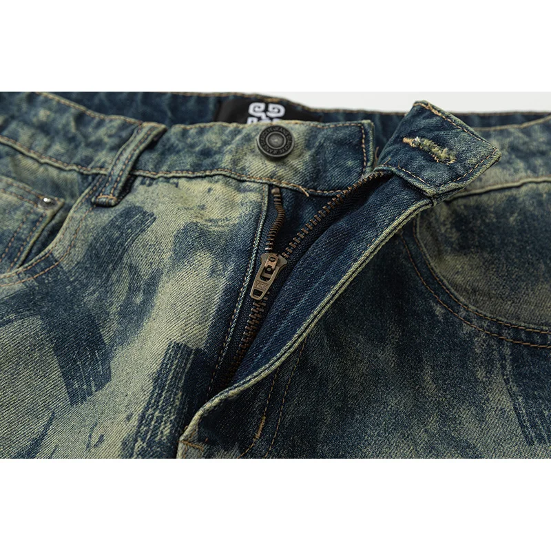 Jeans azul reto solto de alta qualidade masculino, calça com estampa carta personalizada, streetwear retrô, marca da moda, novo, outono, 2024