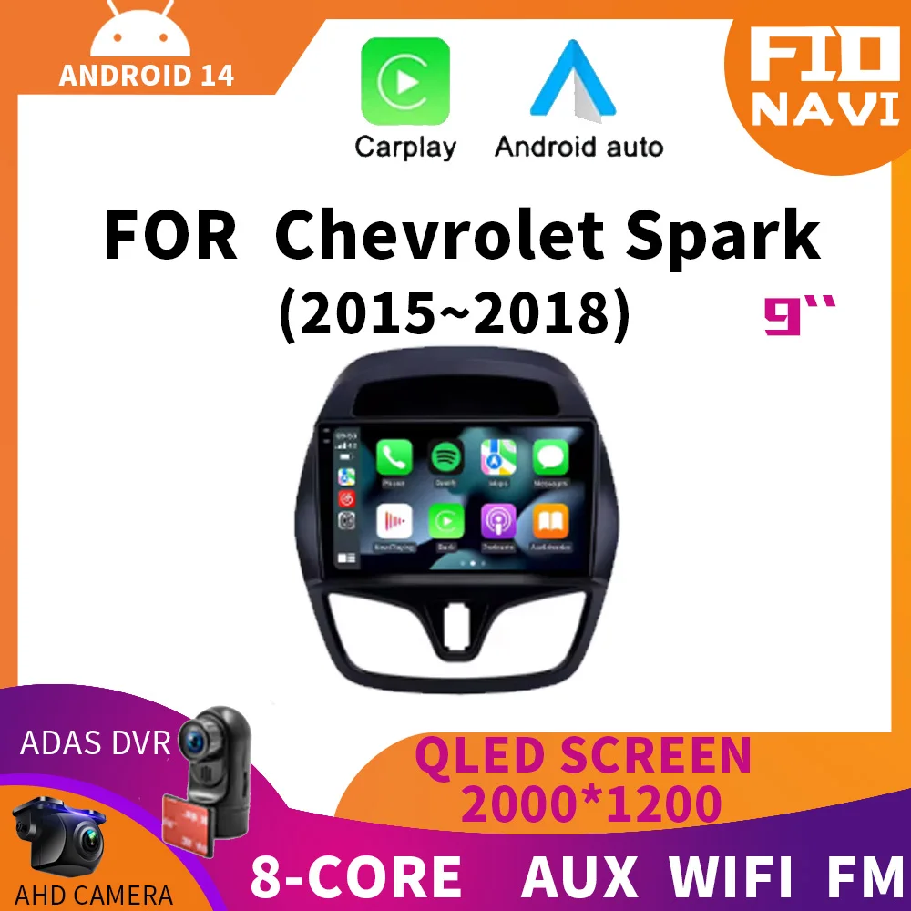 Android 14 Auto 2din Car Radio For Chevrolet Spark 2015-2018 Multimedia Video Player GPS Navigation Wireless Carplay 4G WIFI DSP