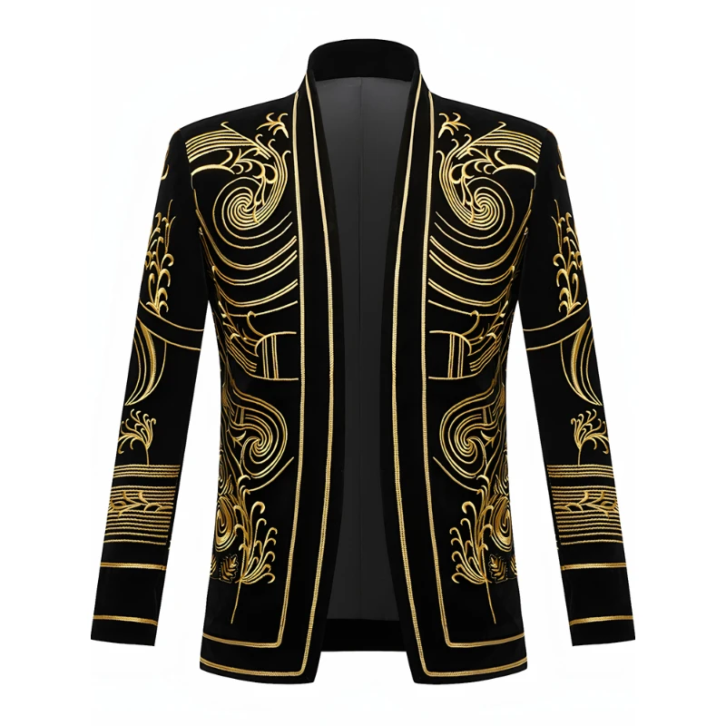 

Plus Size Fashion Velvet Embroidered Suit Slim-fitting Prom Perform Singer Costume For Men