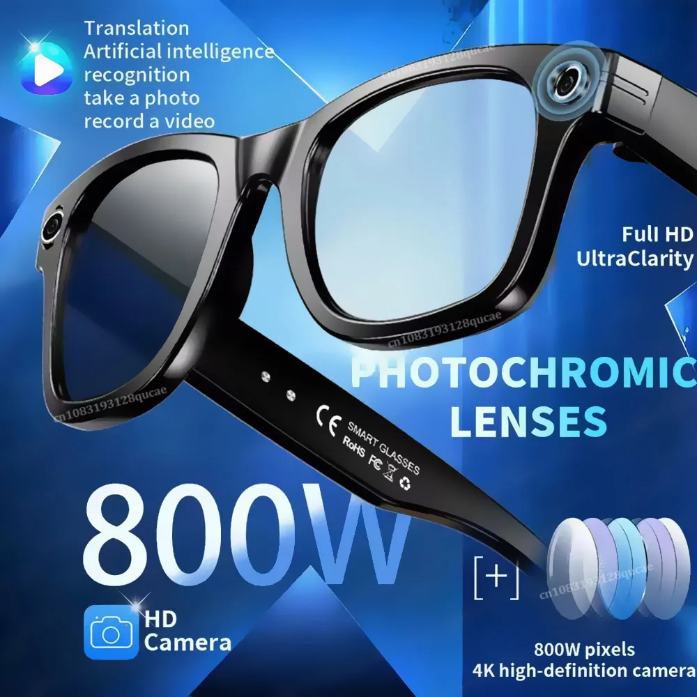 

2026 New Man 800W AI Smart Glasses Camera AI Translation Voice Call WiFi 4K HD Waterproof Anti Blue Light Women Earphone Glasses