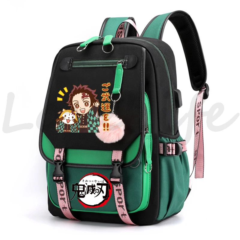 Mochila de Anime para chica adolescente, morral escolar Kawaii de Kimetsu No Yaiba, Kamado, Tanjirou, Cospaly, mochilas escolares de Manga, Demon Slayer