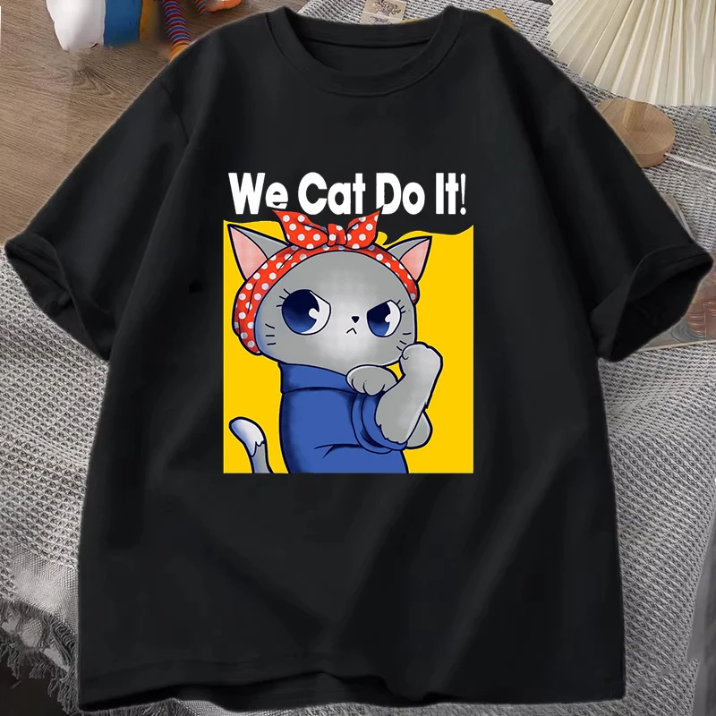 

Hot We Cat Dot It Printed Women Men Summer Short Sleeve Cat Tee Shirts Round Neck Casual Summer Unisex Tops