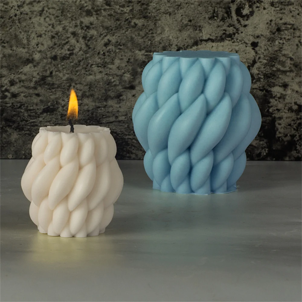 Geometric Rotating Interwoven Wool Candle Silicone Molds DIY Cylindrical Wax Resin Soap Mould Crafts Wedding Party Decoration