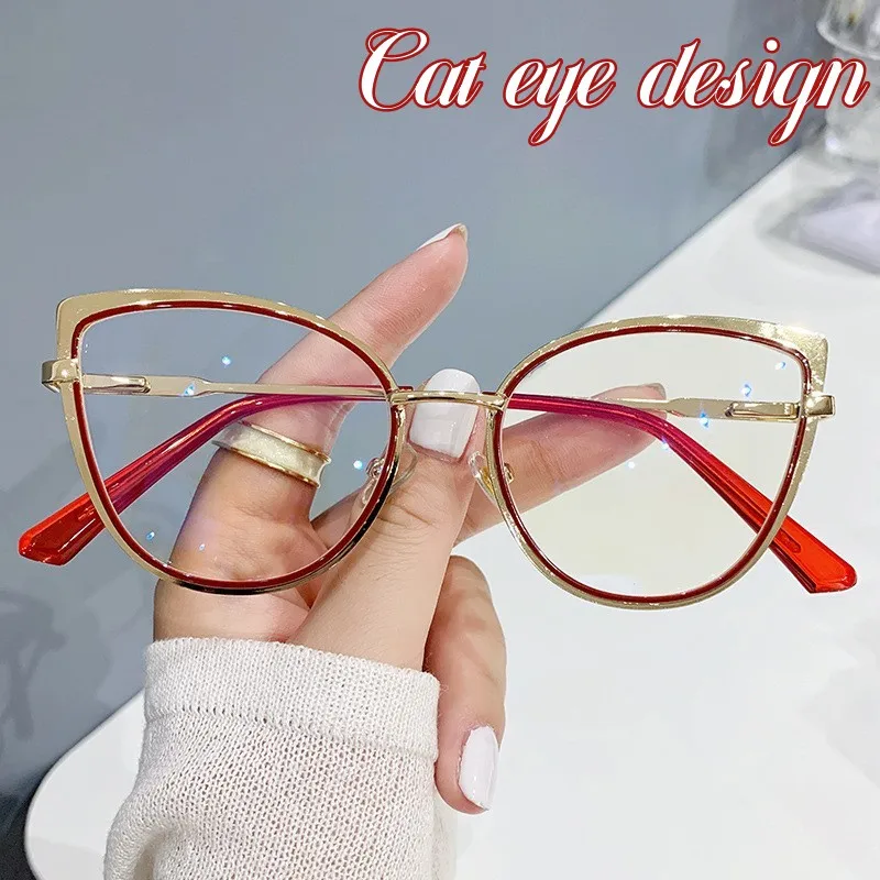 

Trendy Cat Eye Optical Glasses Men Women Ultralight Metal Anti-blue Light Decoration Eyeglasses Ladies Fashion Plain Glasses