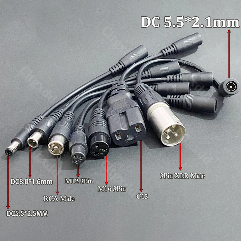 DC-Adapter-Konverterstecker 5,5mm*2,1mm Buchse auf XLR 3-polig 5,5*2,5mm 8,0*1,6mm RCA M12 M16 C13 Stecker Geeignet für Roller – Detail 5