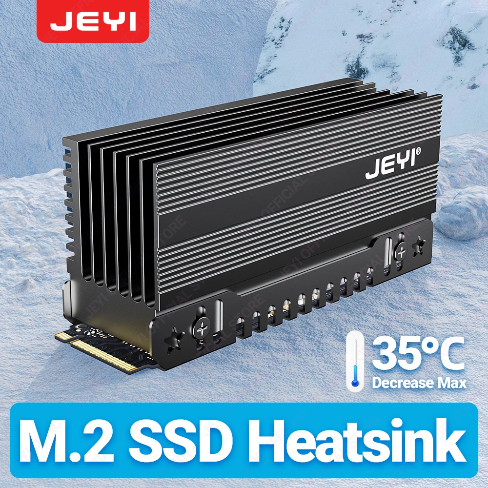 Radiator JEYI M.2 2280 SSD, wytrzymały aluminiowy radiator konwekcyjny, pasywne radiatory z żebrami, (35 ℃   Zmniejszenie maks.)