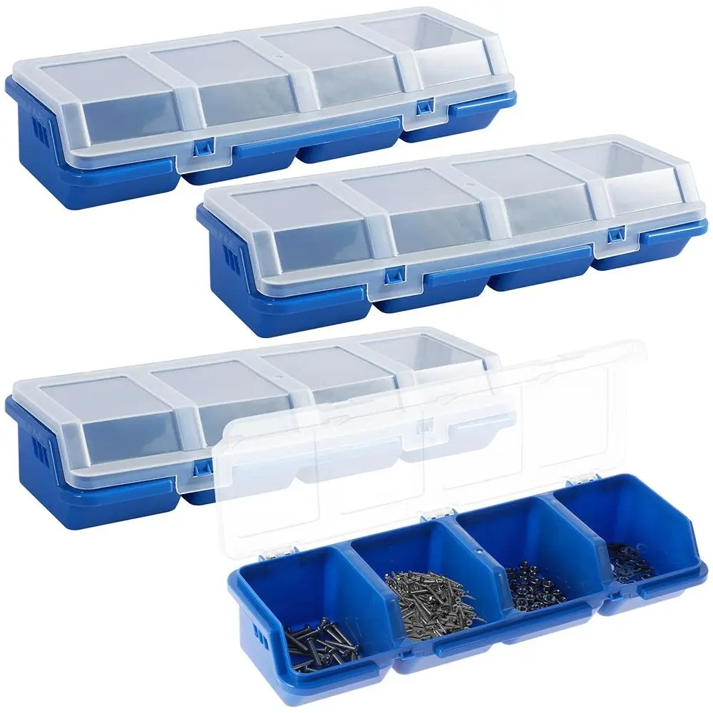 1Pcs Durable 4 Compartments Parts Storage Box with Lid Display Screw Organizer Box Blue Red Plastic Tool Part Container Bin