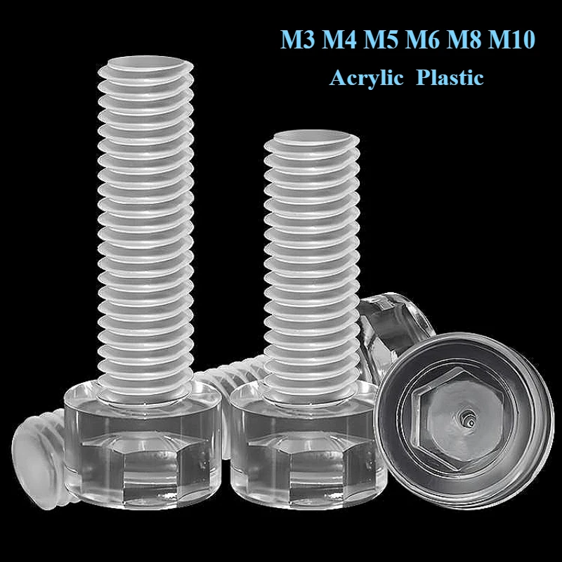 Acrylic Clear Anti-corrosion Cup Head Hex Socket Screw M3 M4 M5 M6 M8 M10 PC Plastic Acrylic Cap Head Bolt Insulated