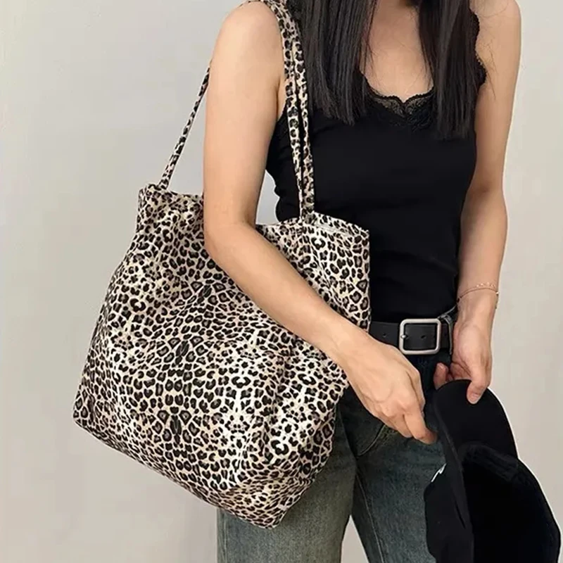 Fashion Women\'s Bag Leopard Pattern Crossbody Bag Handbag Large Capacity Shoulder Shopping Bag Simple Canvas Female Bags