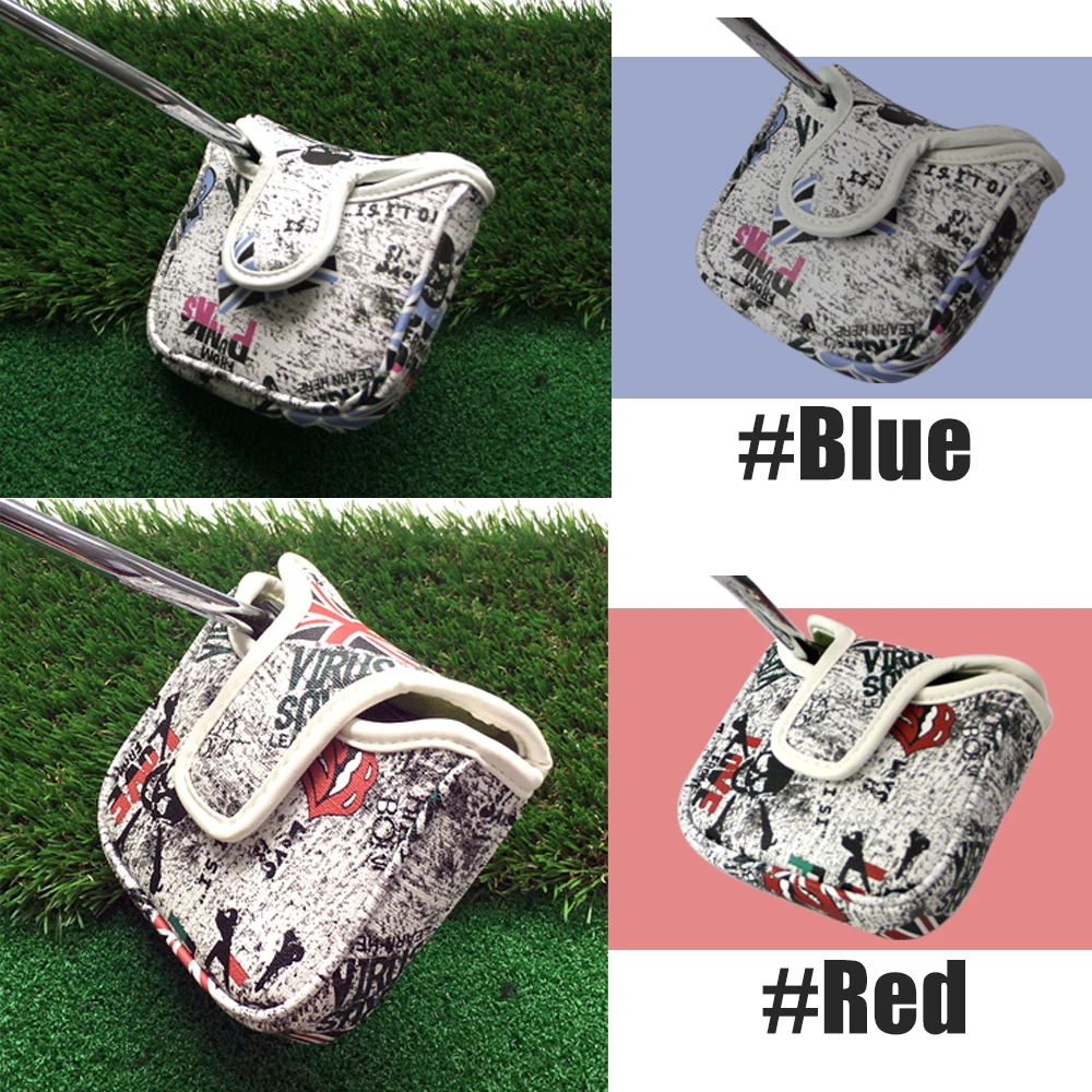 Waterproof golf mallet putter headgear square graffiti pattern PU leather with magnetic buckleoodle pattern headgear