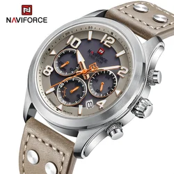 NAVIFORCE Brand Casual Sport Men's Quartz Watches Eco-Drive Movement Genuine Leather Strap Waterproof Luminous Wristwatches 2023