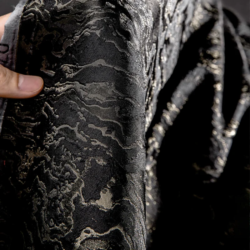 

Black Gold Wave Plain Weave Chinese Style Double-sided Jacquard Hanfu Qipao Retro High-end Clothing Designer Fabric