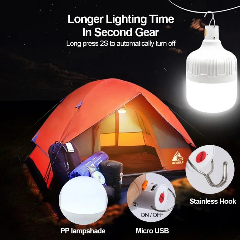 Bombilla Led recargable por Usb, Luz Portátil para acampar, iluminación de emergencia, luces de linterna para Picnics al aire libre, luz colgante