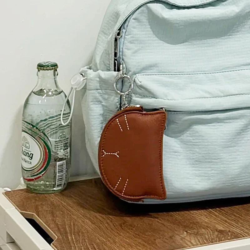 لطيف القط محفظة نسائية للعملات المعدنية الصغيرة مع مفتاح سلسلة اسم مخصص فاخر موضة بنات سماعة الحقيبة جلد طبيعي امرأة حقيبة قلادة سحر