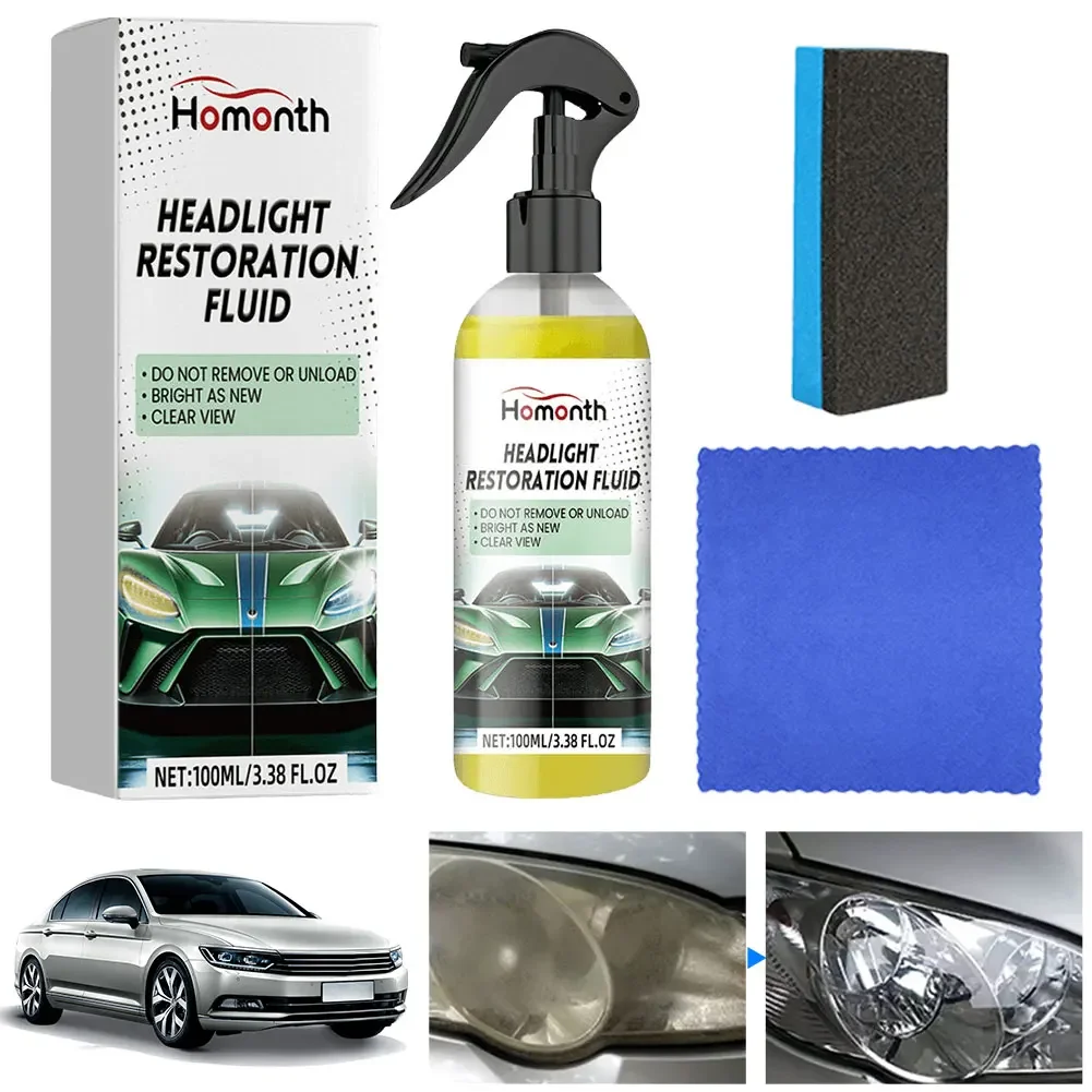 

100ml Headlight Renewal Polish Maintenance Liquid Kit with Sponge & Cloth Restorative Liquid Headlight Polisher Auto Accessories