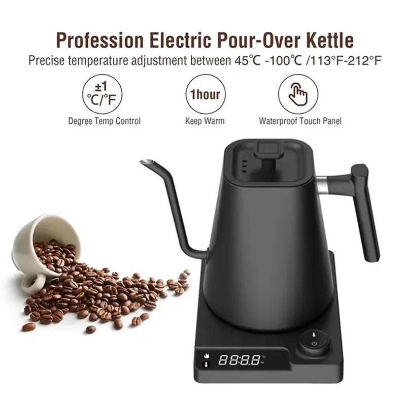 

ABEZ Gooseneck Electric Kettle With Precise Temperature Control, Ideal For Coffee And Tea, Stainless Steel Design UK Plug