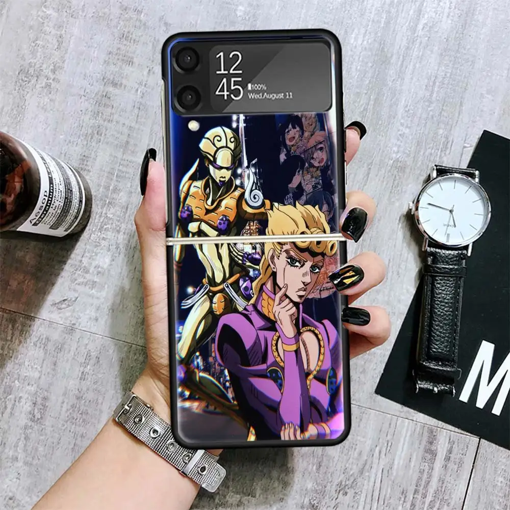 JoJo Bizarre Adventure Golden Wind For Samsung Galaxy Z Flip 6 5 4 3 5G Black Phone Case Flip6 Flip5 Flip4 Flip3 Cover Shockproo