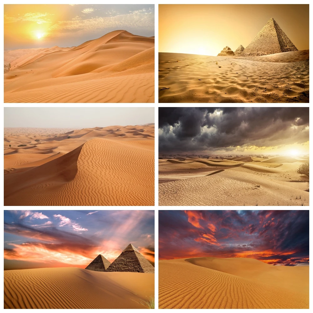 Africa Desert Backdrop for Photography Egyptian Pyramid Desert Sand Dunes Sunset Natural Scenic Travel Portrait Photo Background