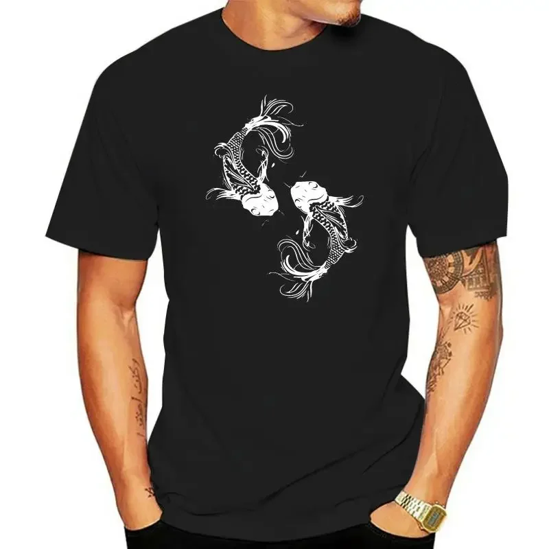 

Two koi fish black Coton tee shirt mens 2022 carp New t Japanese Yin Yang mens T-shirt cotton Shart summer Coton simple jersey