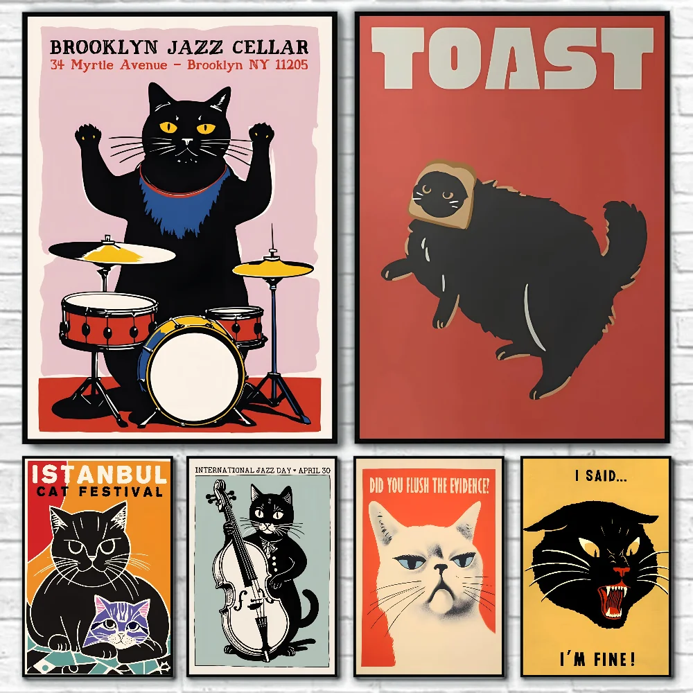 Modern Pop Black Cat Wall Art Poster Paper Print Home Living Room Bedroom Entrance Bar Cafe Art Painting Decoration