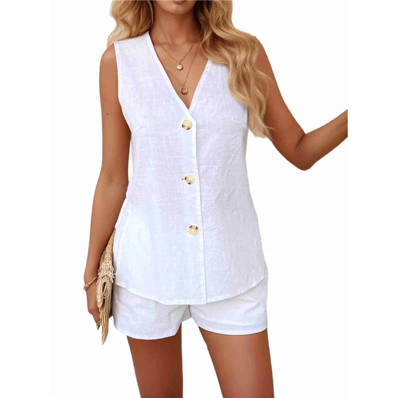 ABRT-Damen-Sommer-Urlaubs-Outfits, Strand, Reisen, Kreuzfahrt, Resort, 2-teilige kurze Sets, lässige Tank-Tops und Shorts