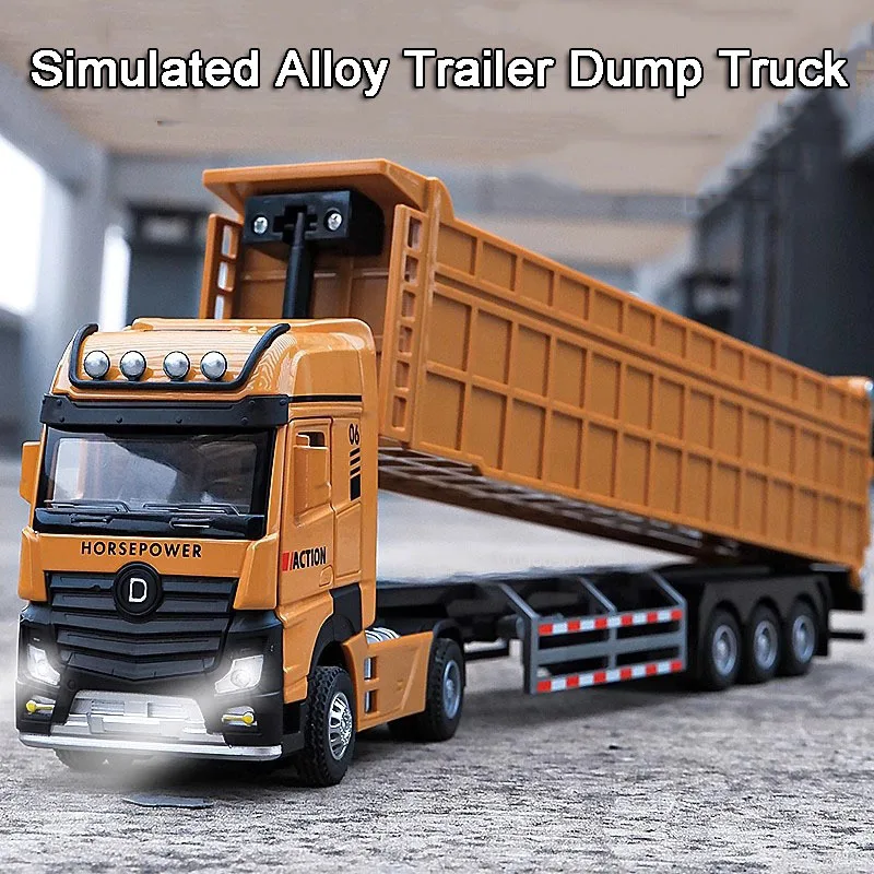 

Масштаб 1:50, прицеп-самосвал, модель автомобиля, игрушки, сплав, литой под давлением звук, свет, 3-дверный открытый откат, транспортные инженерные автомобили