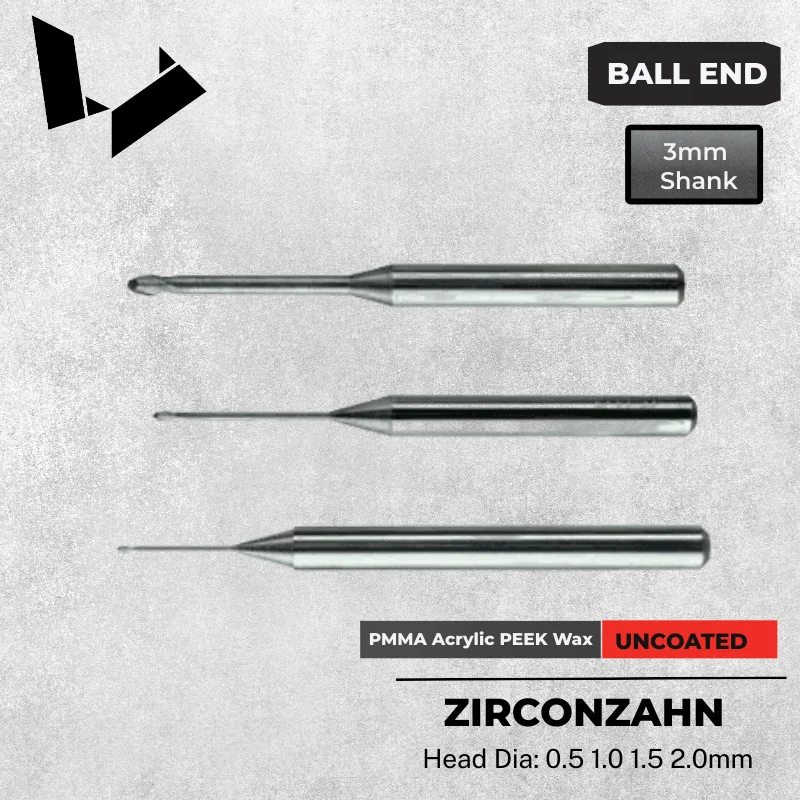 

Zirkonzahn FR056 FR046 FR236 FR036 0.5mm 1.0mm 1.5mm 2.0mm Replacement CAD/CAM Milling Bur for PMMA(3mm shank)