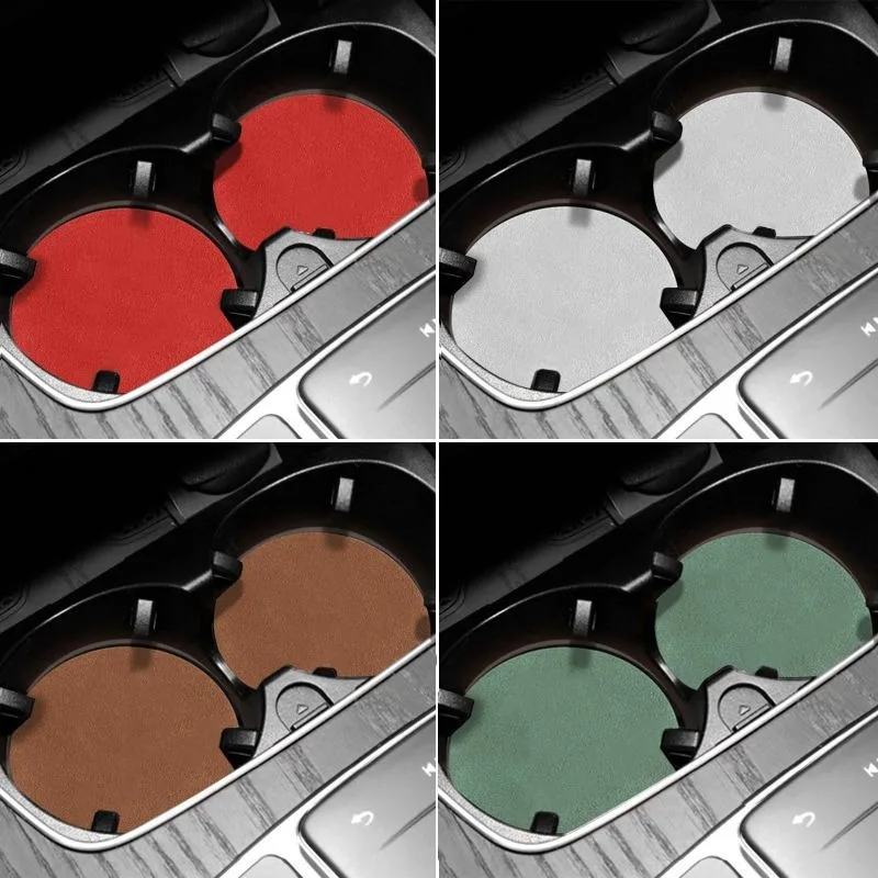 2pcs Suede Leather Car Coaster Mat Water Cup Slots Non-Slip Pads For Genesis Coupe EQ900 G70 G80 GV60 GV70 GV80 GV90 Accessories